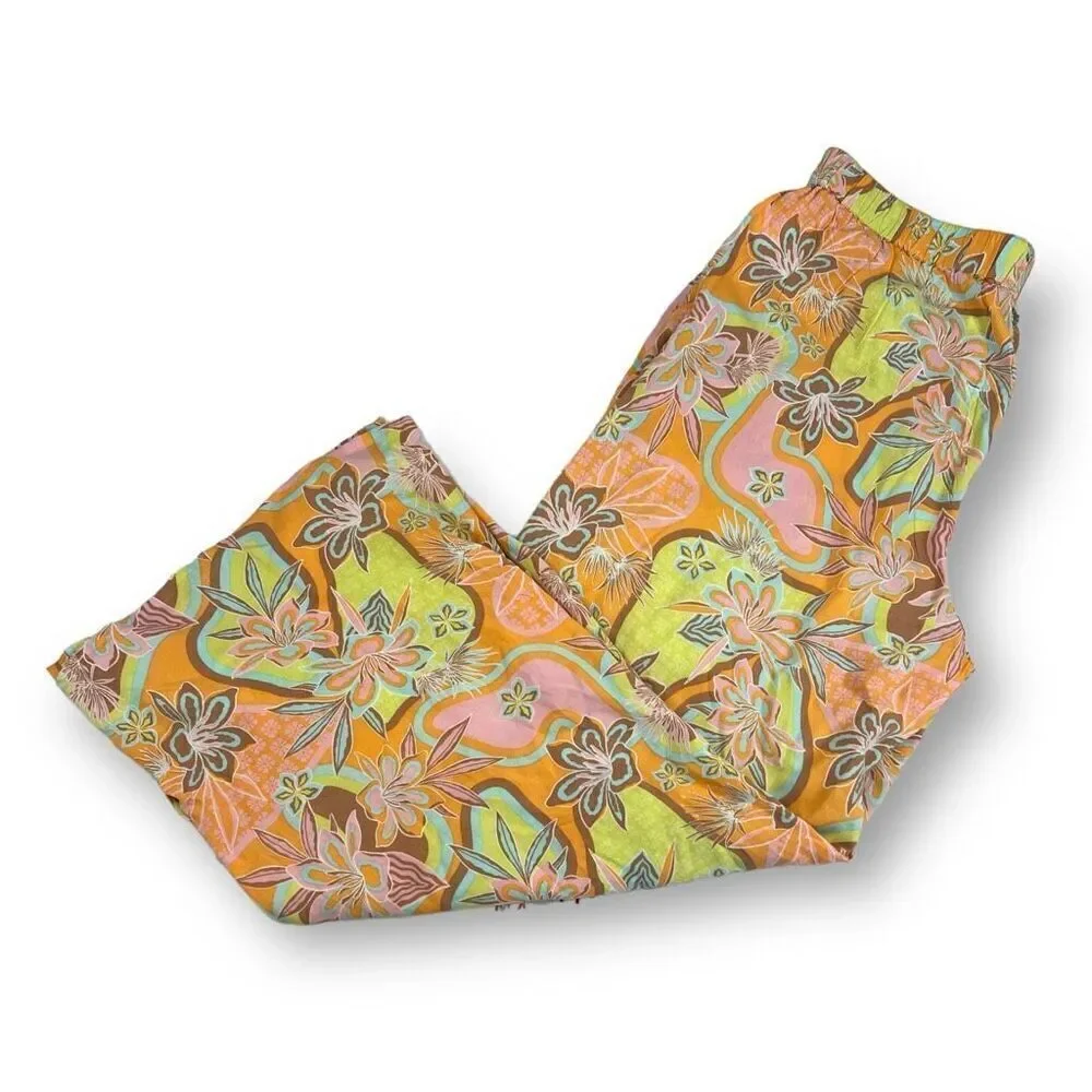 Roxy Midnight Avenue Wide Leg Lightweight Pants women’s Size XL orange floral - Picture 2 of 9